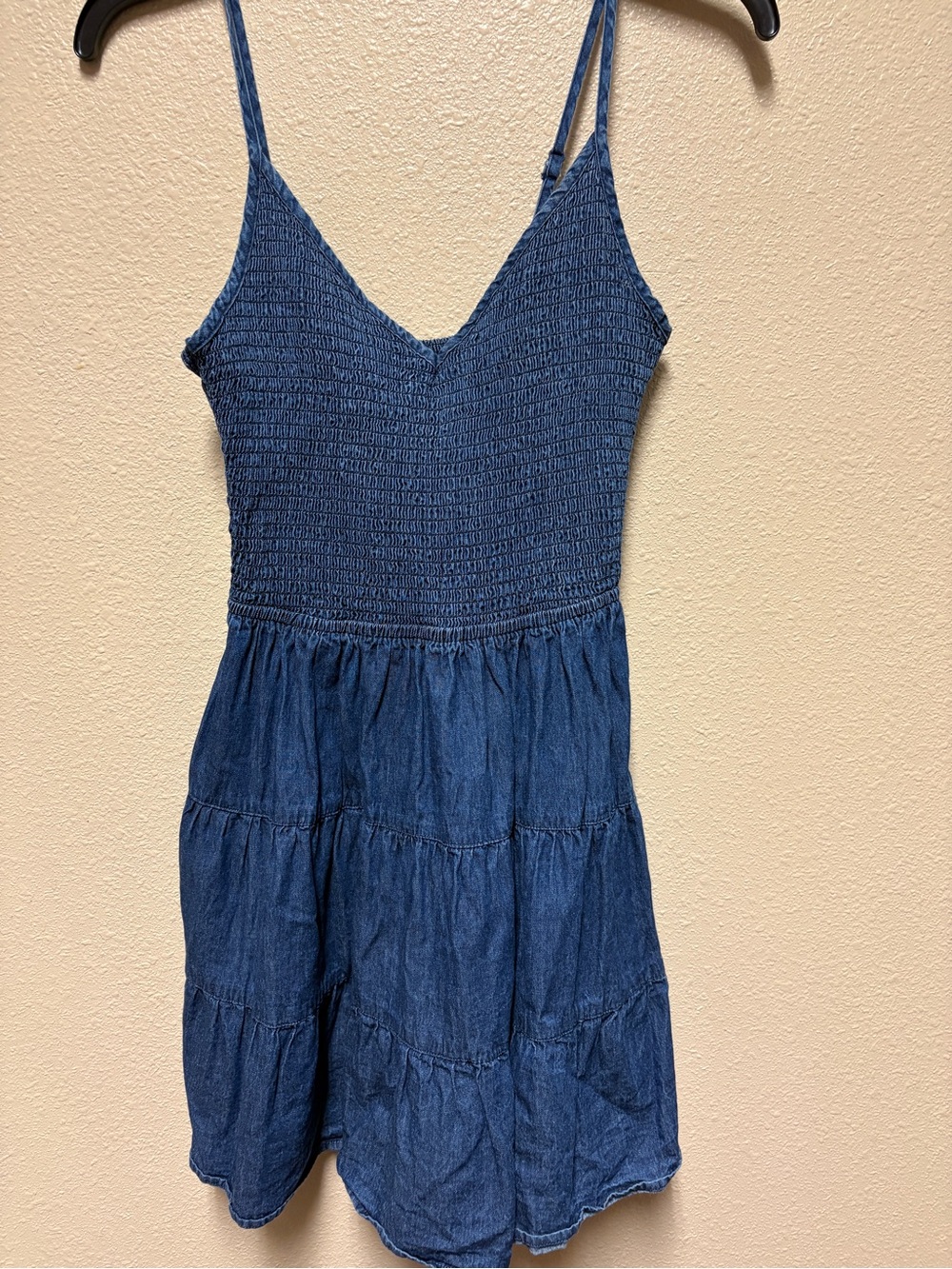 Women’s Blue Denim Smocked Tiered Sundress